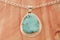 Genuine Kingman Turquoise Sterling Silver Native American Pendant